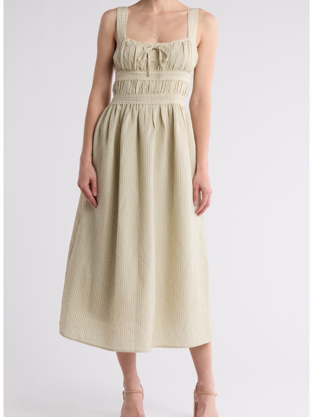 Lush Cream Smocked Midi Skirt